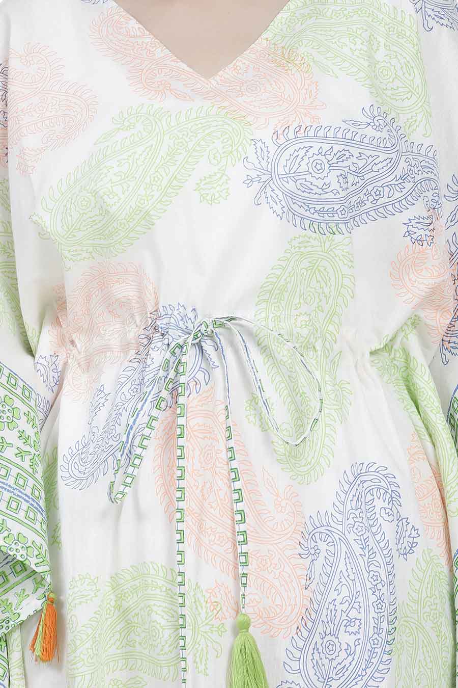Paisley Print Short Kaftan With Tassels