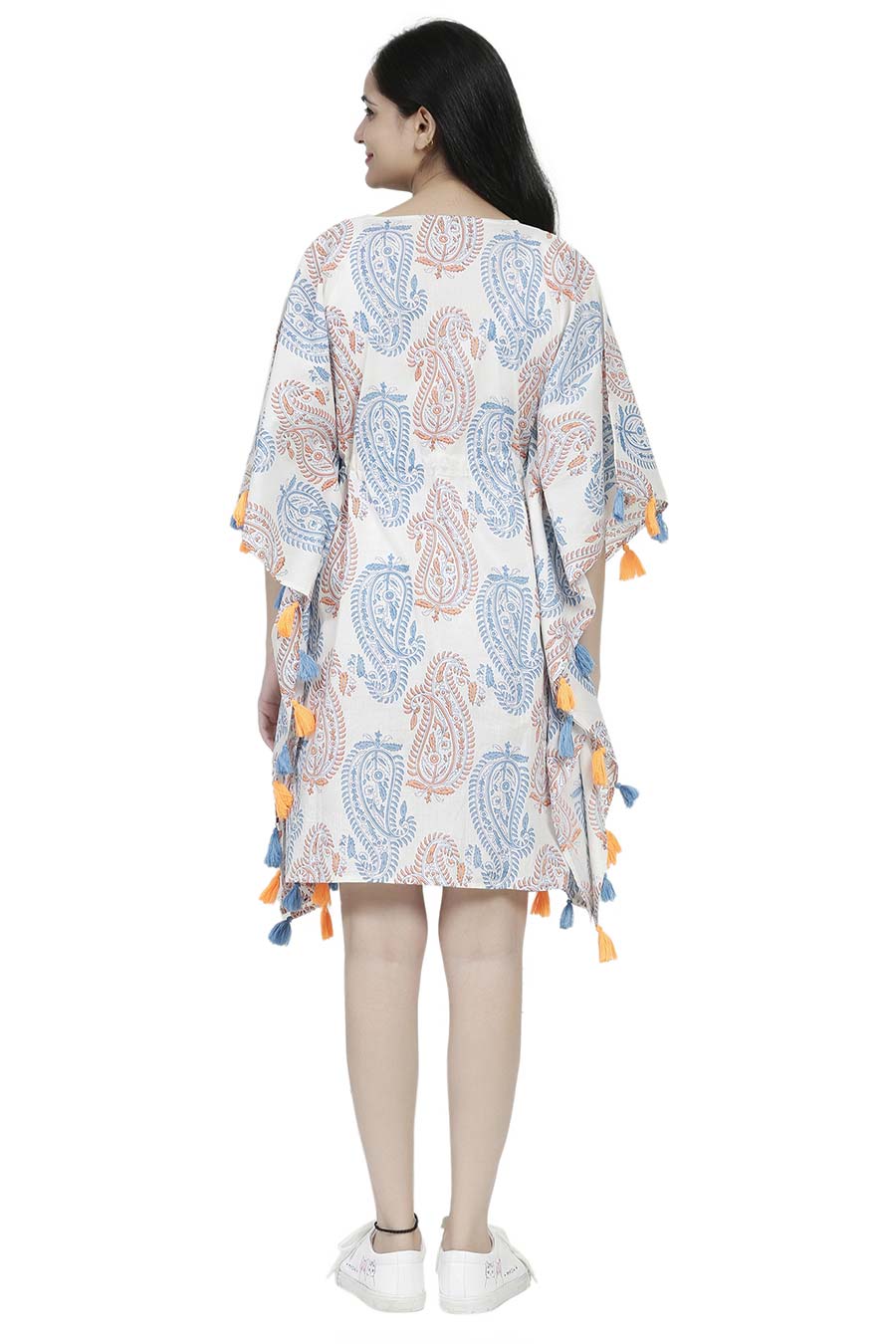 Paisley Print Short Kaftan With Tassels