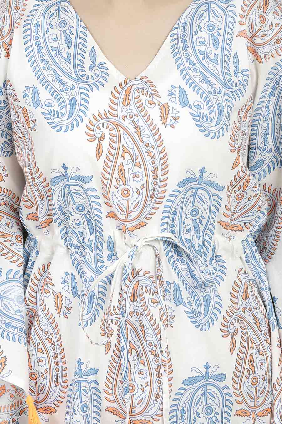 Paisley Print Short Kaftan With Tassels