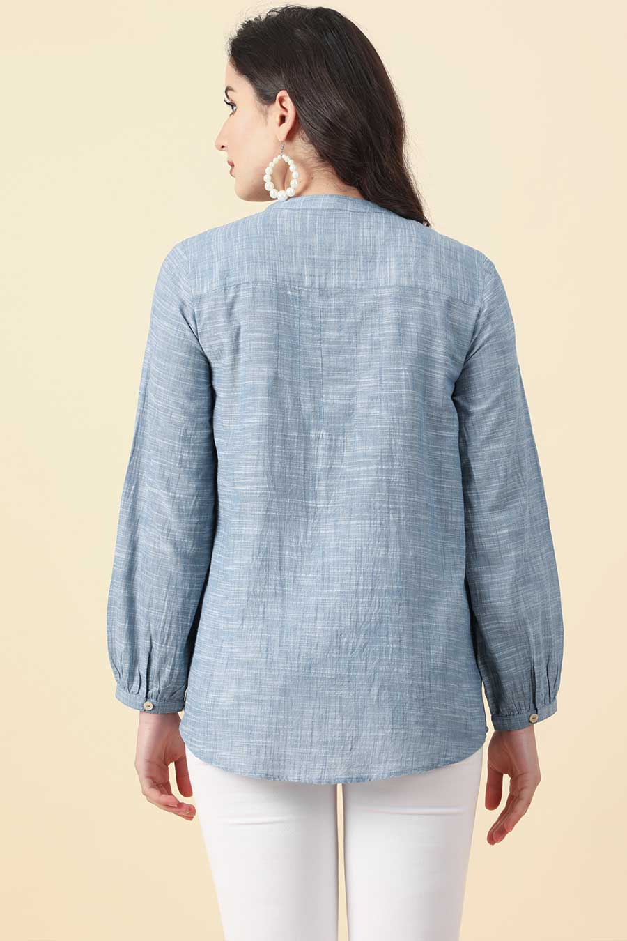 Blue Cotton Floral Embroidery Top