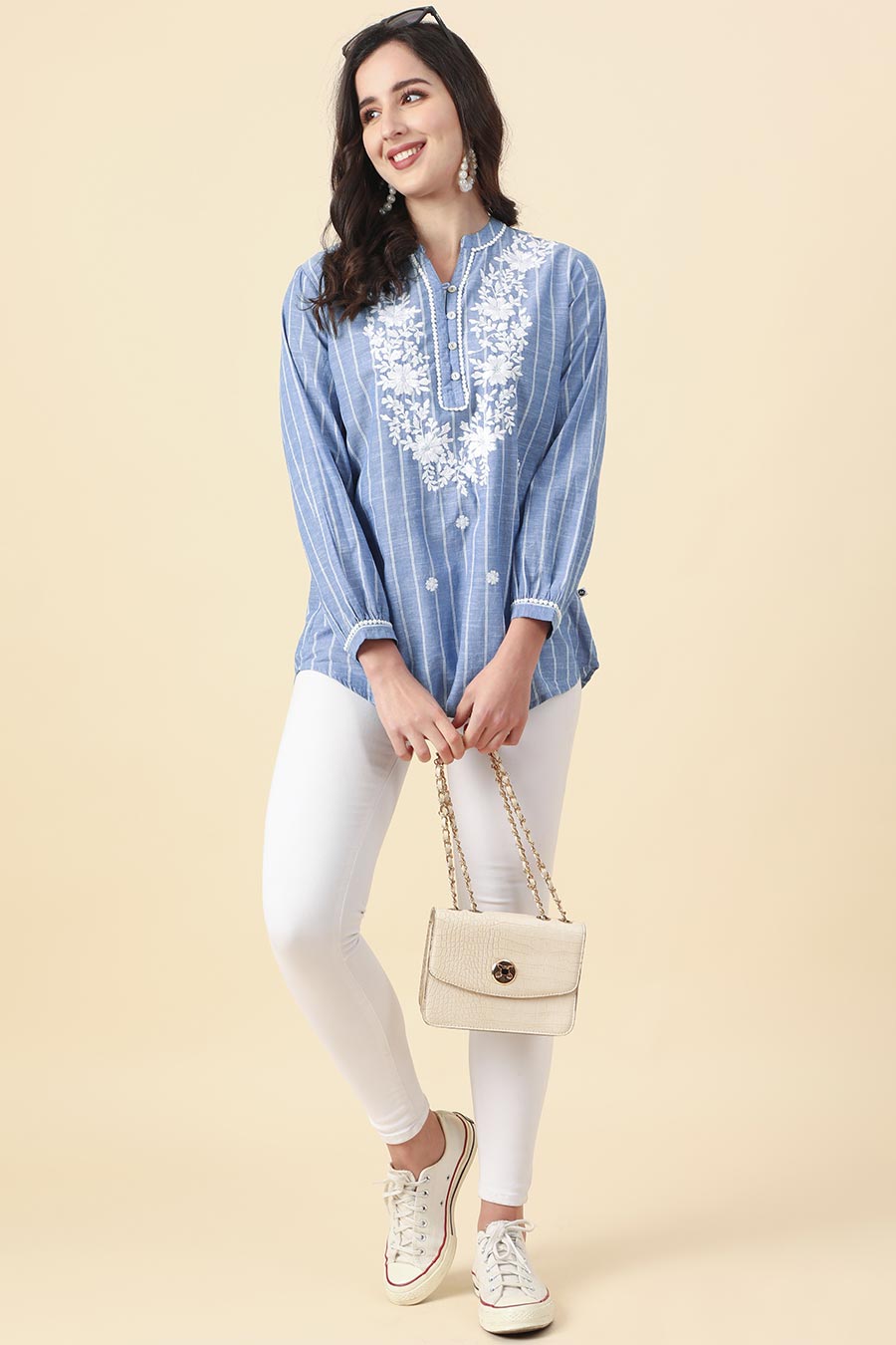 Floral Embroidered Blue Top