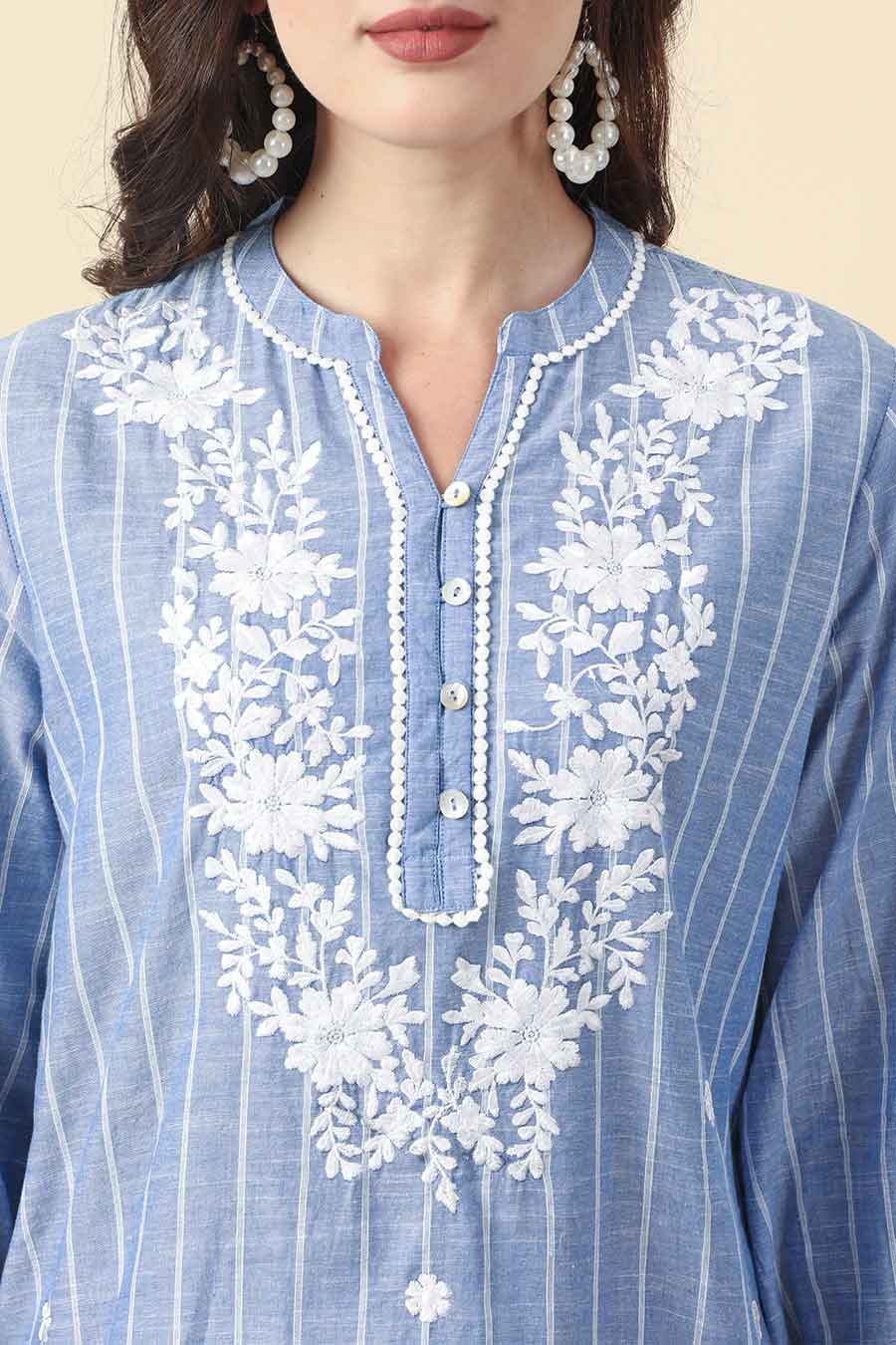 Floral Embroidered Blue Top