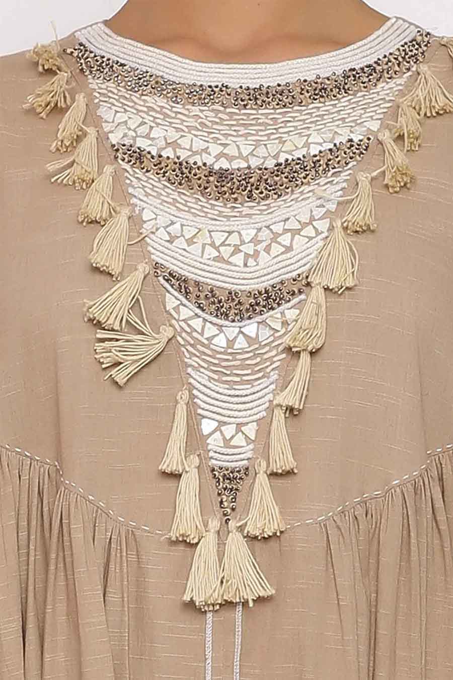 Baro Beige Embroidered Dress