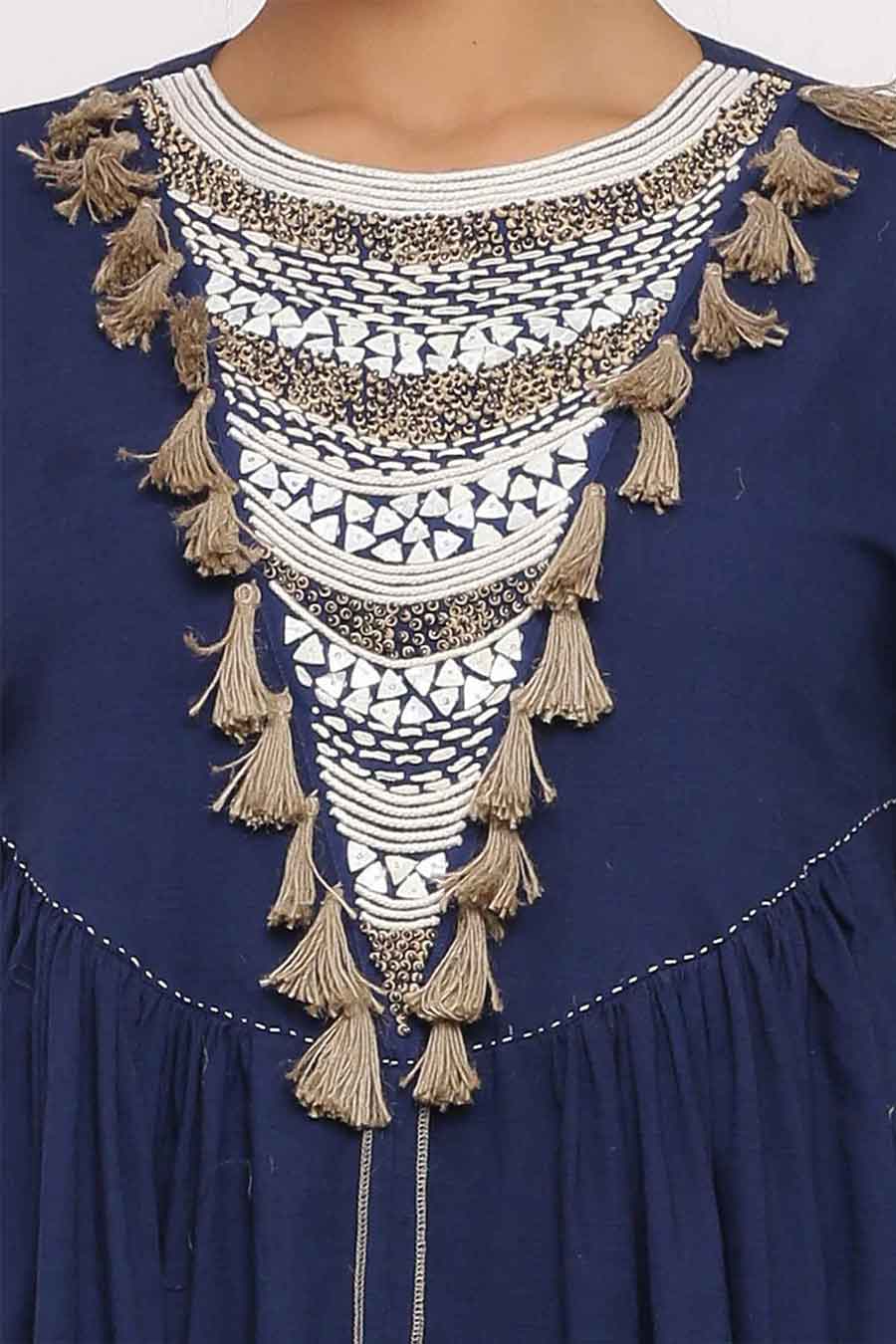 Baro Navy Blue Embroidered Dress