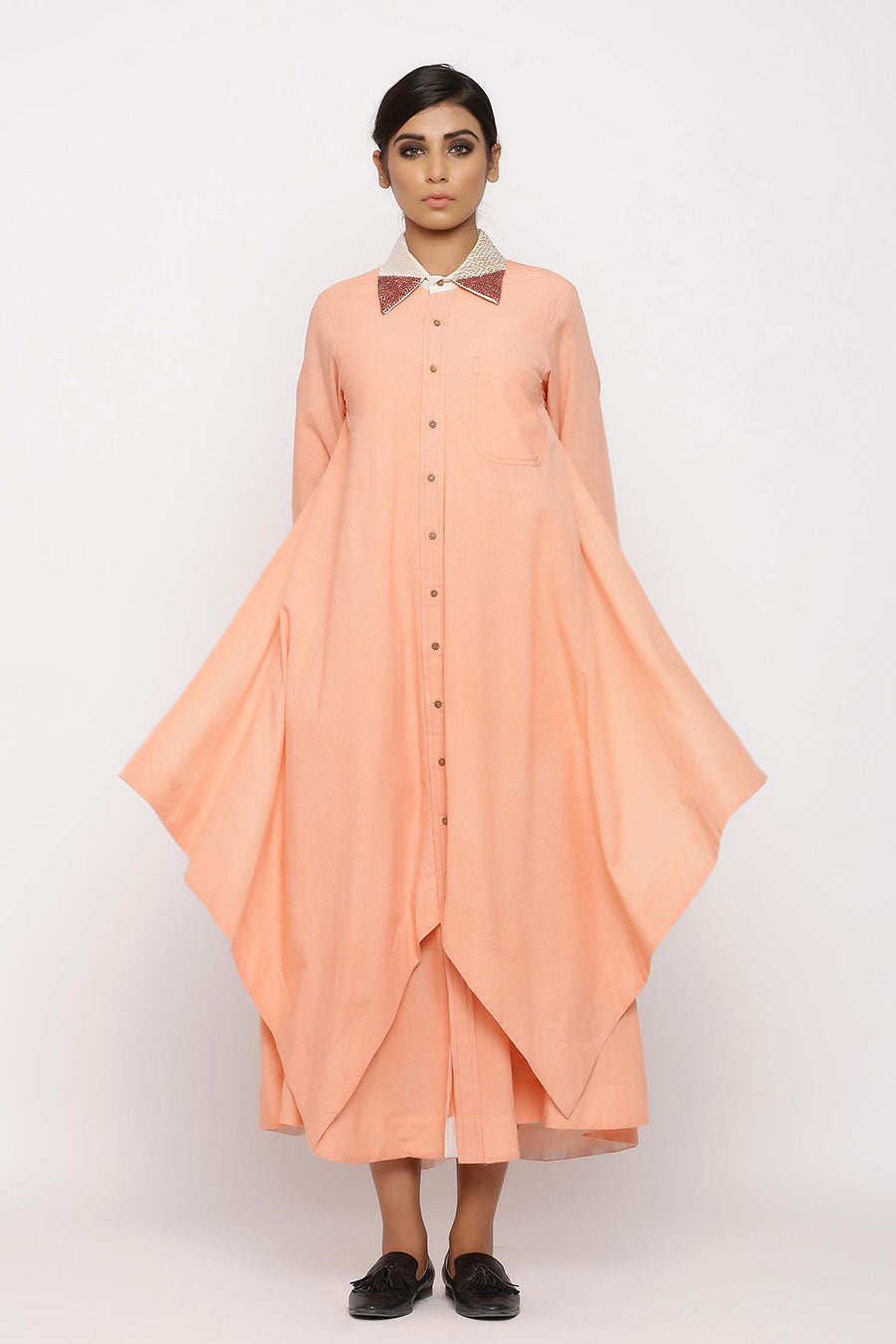 Beeta Blush Embroidered Shirt Dress