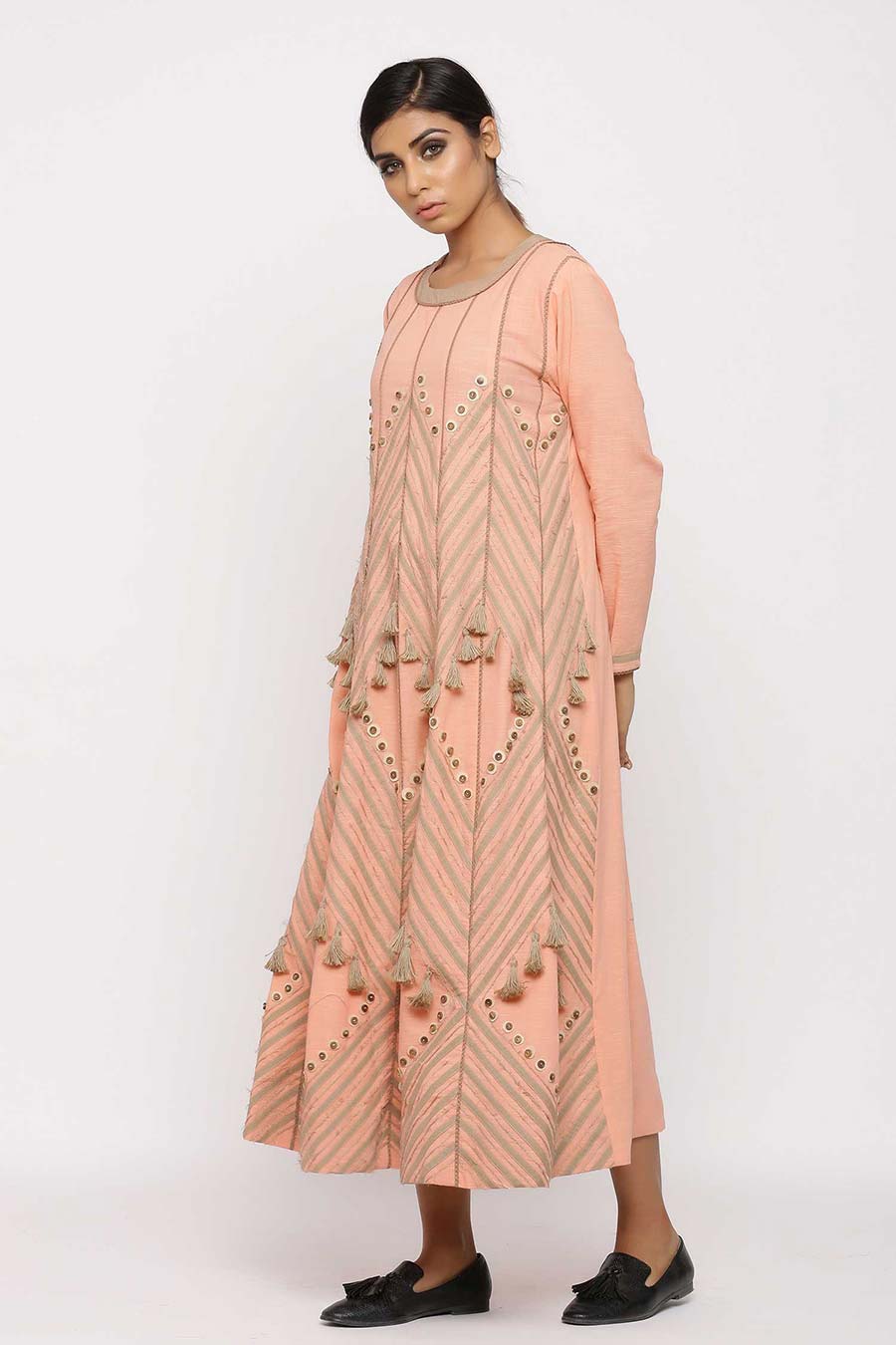 Embroidered Tassel Tale Blush Dress