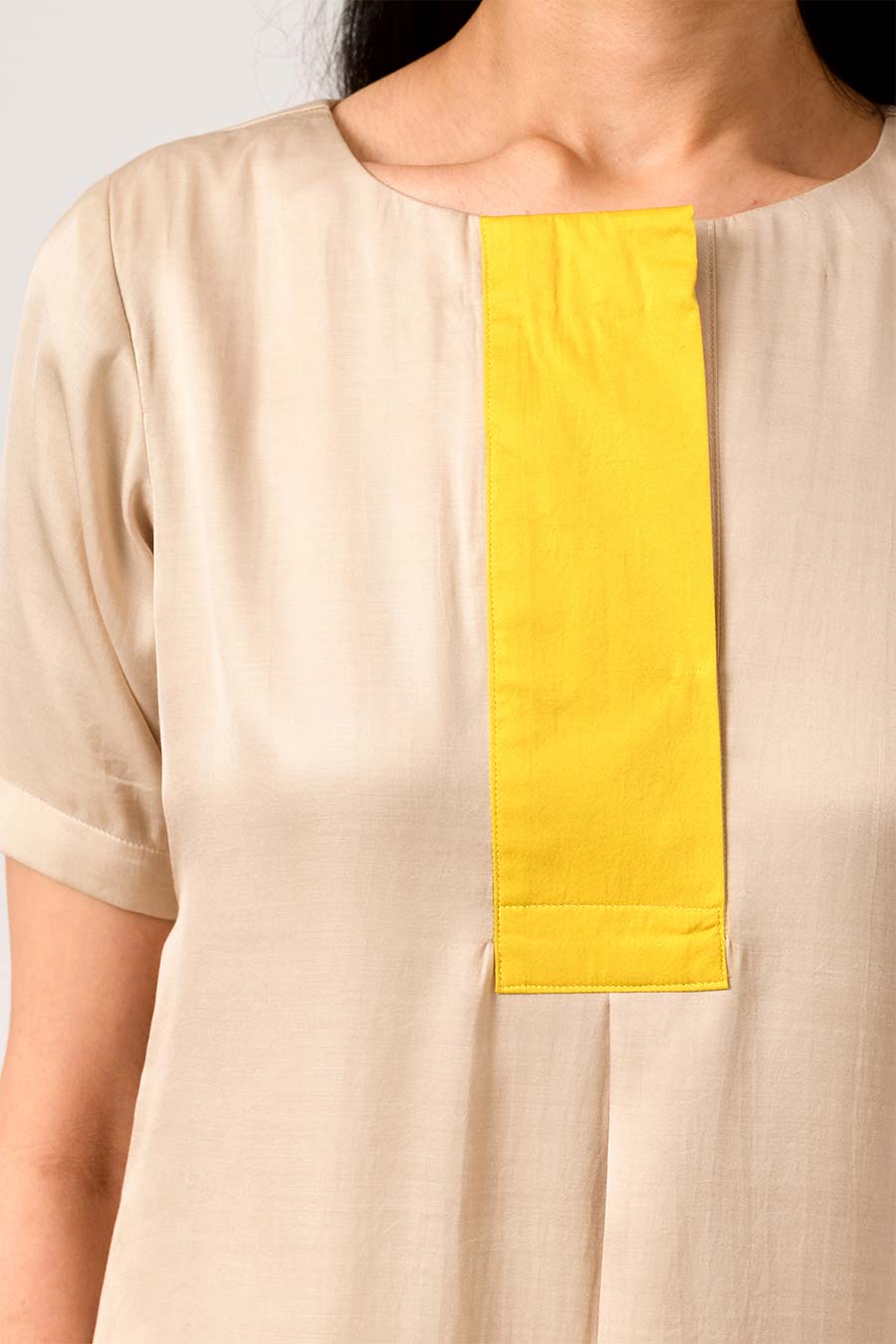 Ecru-Yellow Colour Block Top