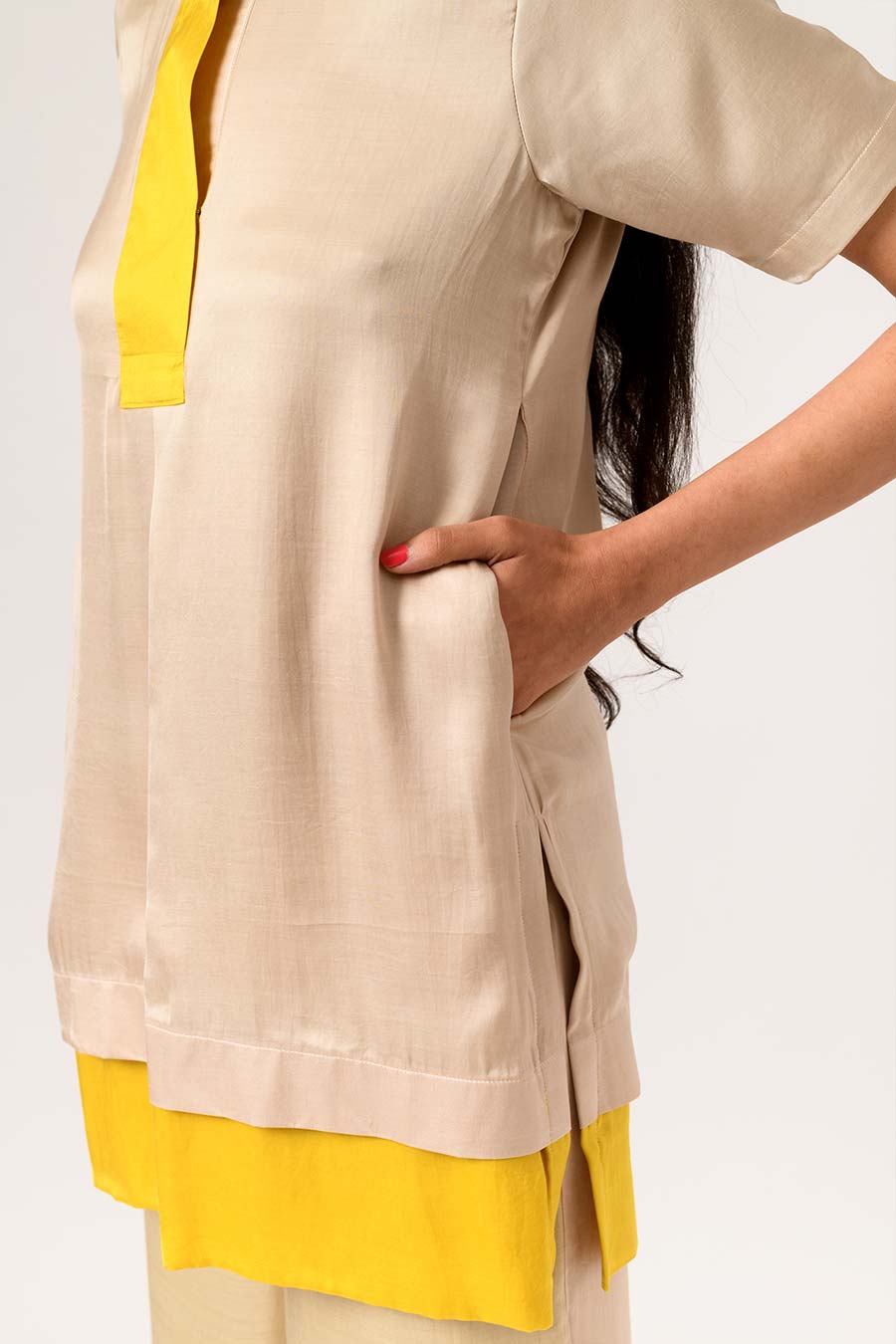 Ecru-Yellow Colour Block Top