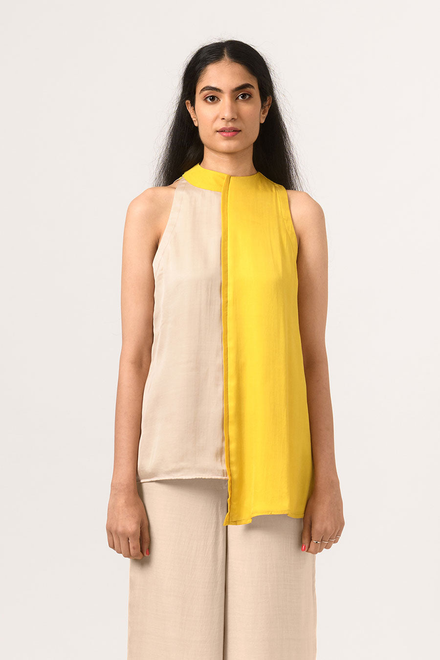 Ecru-Yellow Halter Neck Top