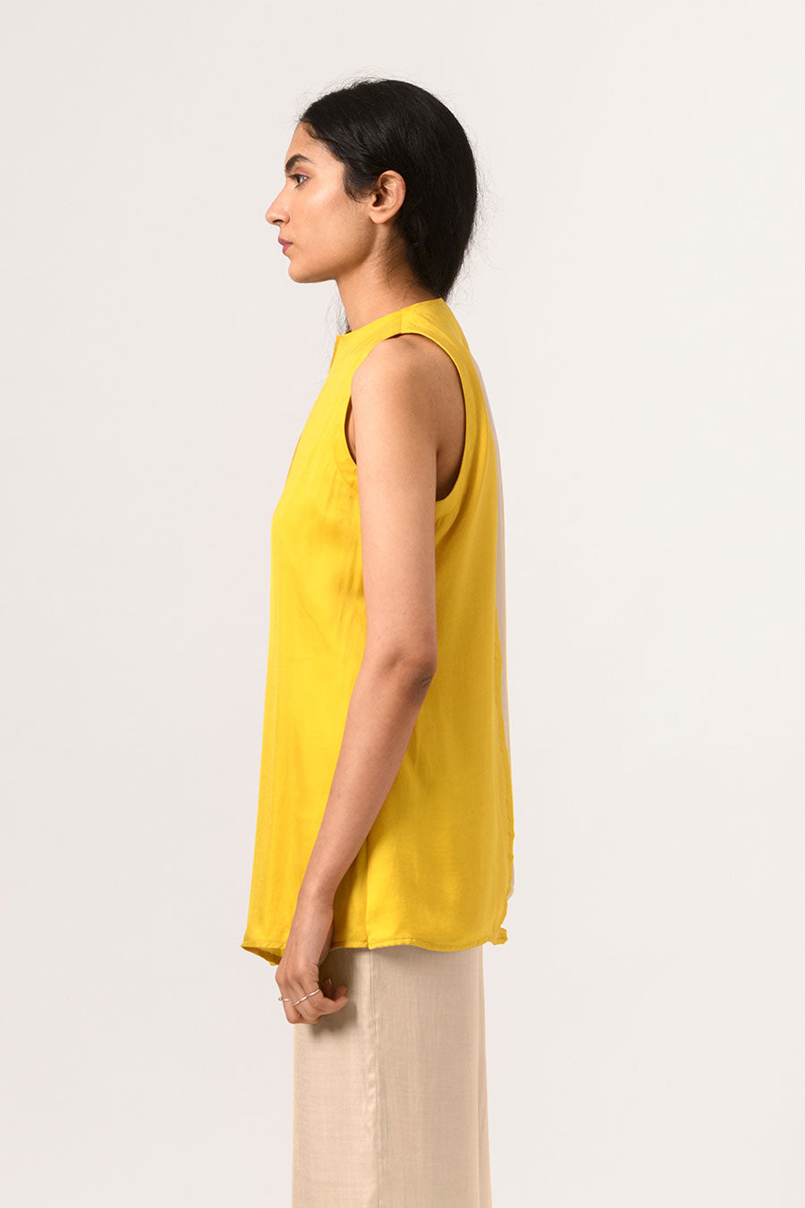 Ecru-Yellow Halter Neck Top