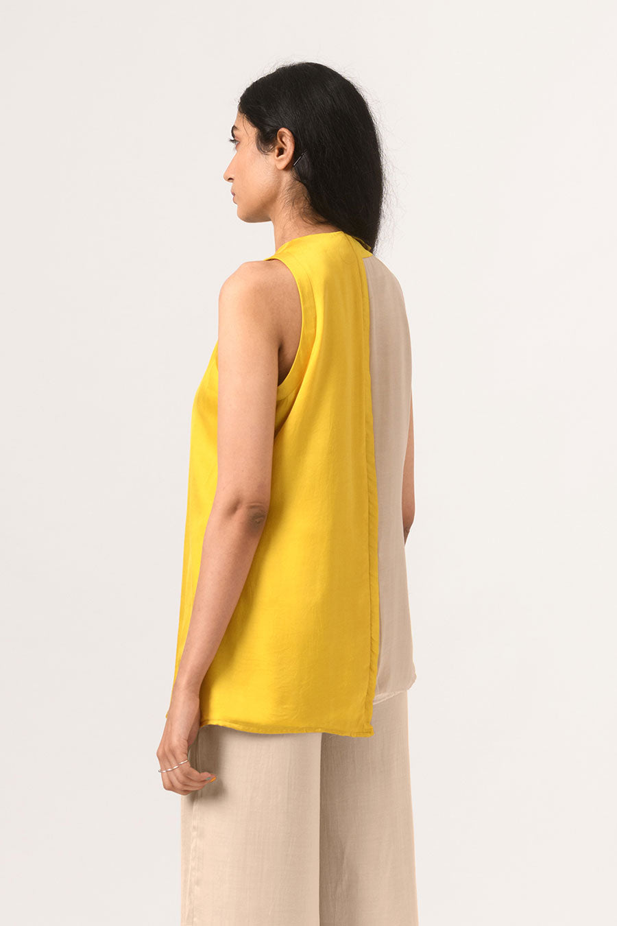 Ecru-Yellow Halter Neck Top