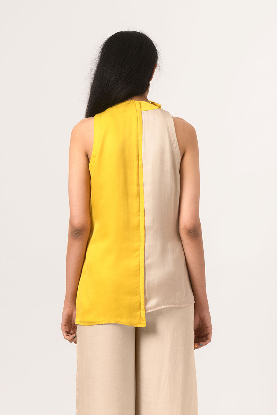 Ecru-Yellow Halter Neck Top