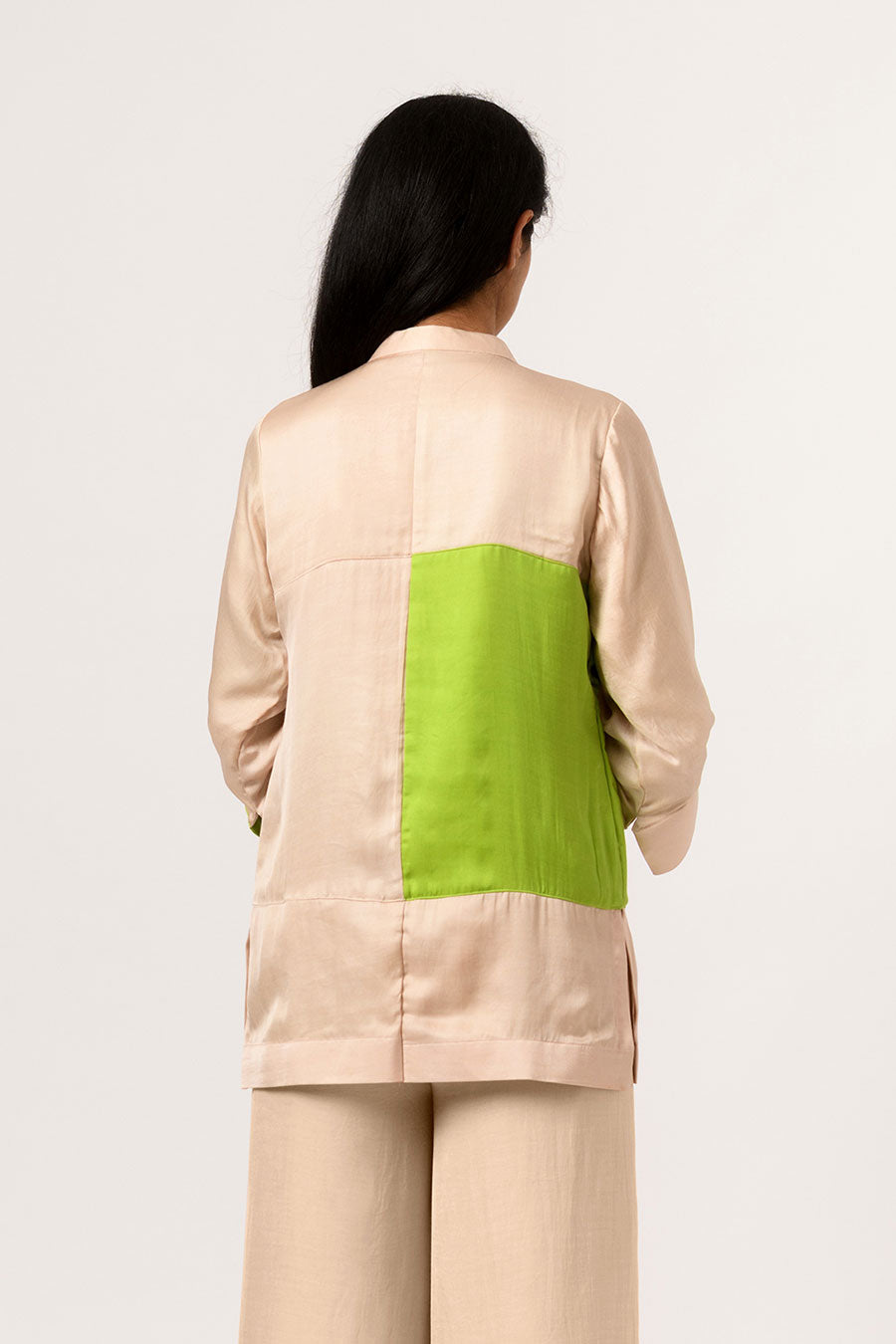 Ecru-Green Colour Block Panel Top