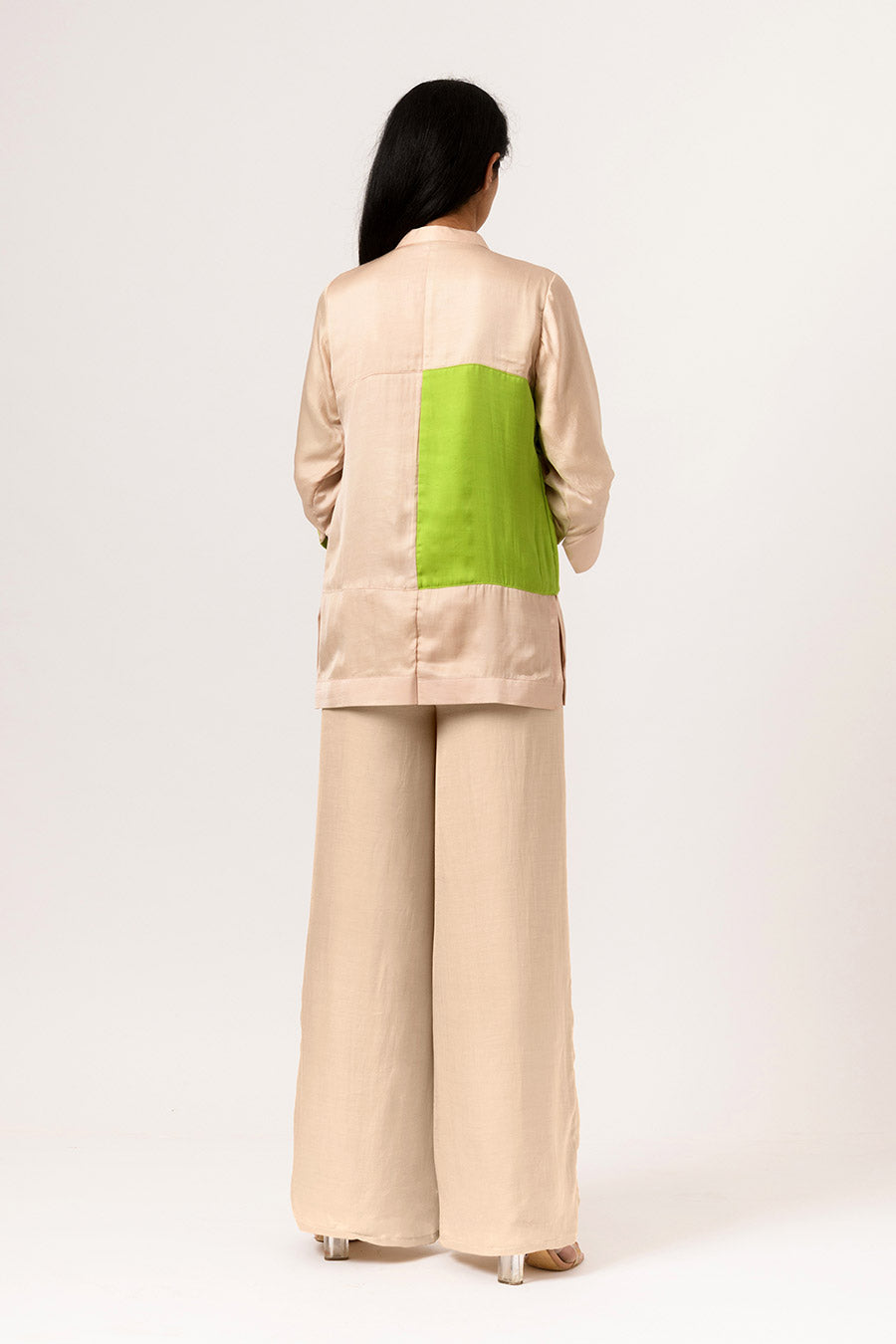 Ecru-Green Colour Block Panel Top