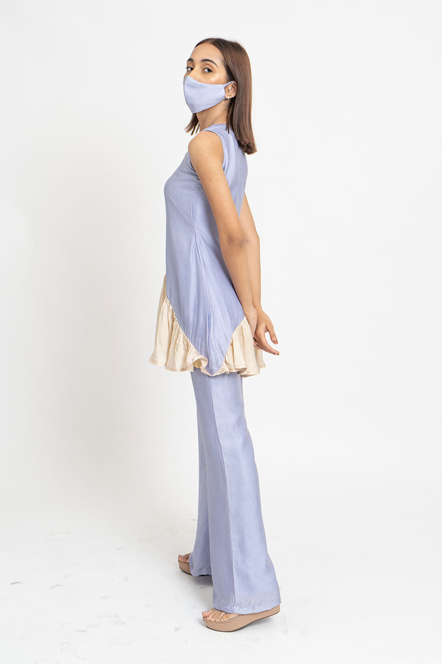 Lilac & Beige Co-Ord Set With Mask