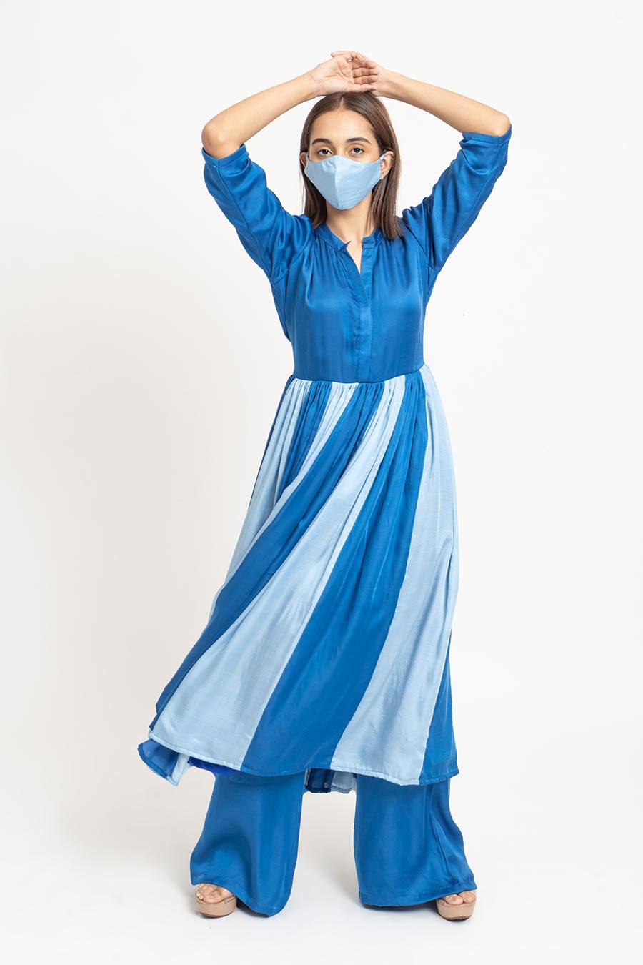 Electric & Sky Blue Co-Ord Set With Mask