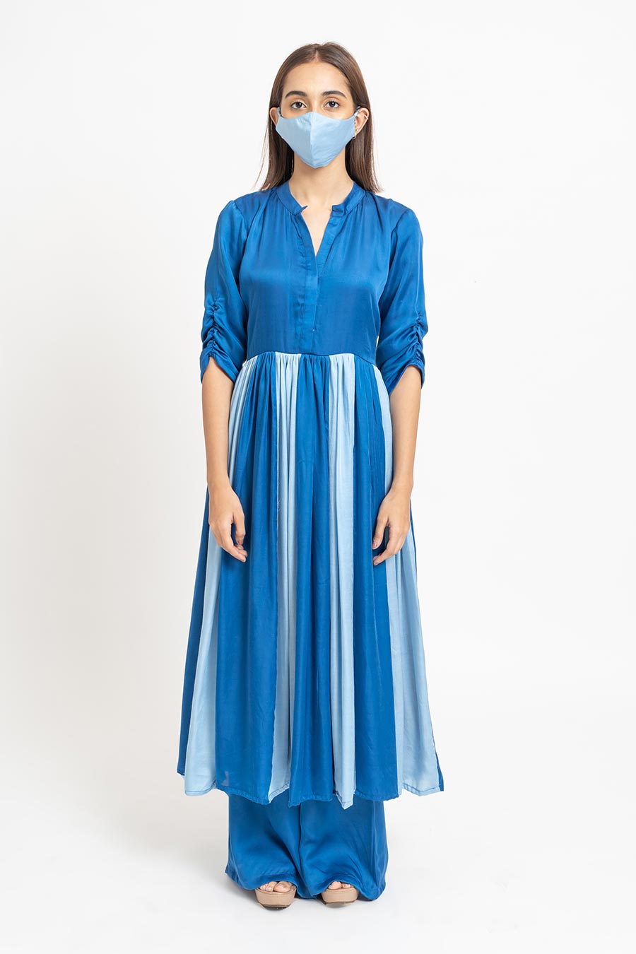 Electric & Sky Blue Co-Ord Set With Mask