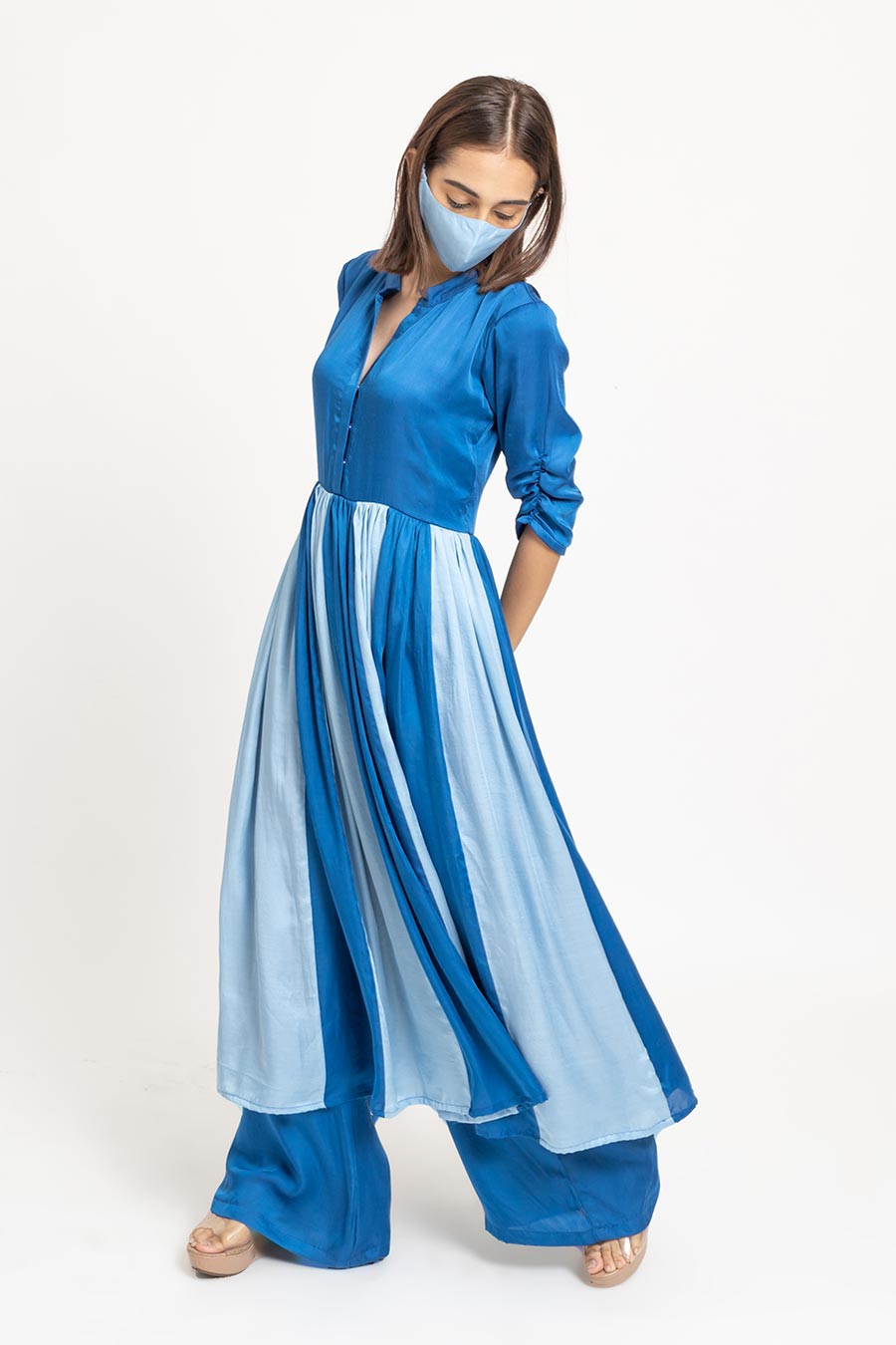 Electric & Sky Blue Co-Ord Set With Mask