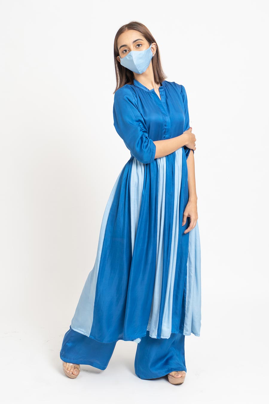 Electric & Sky Blue Co-Ord Set With Mask