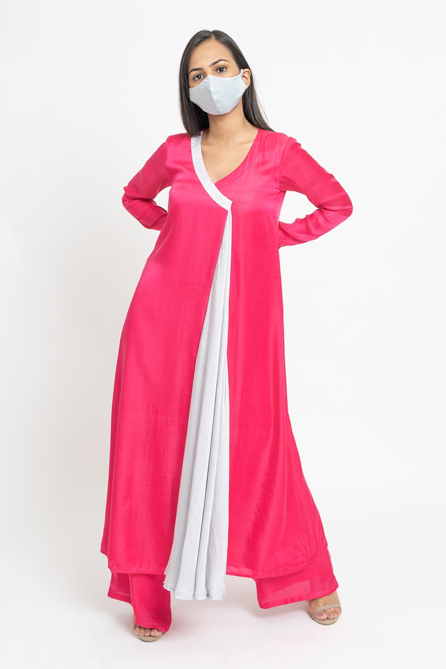 Fucshia & Grey Co-Ord Set With Mask