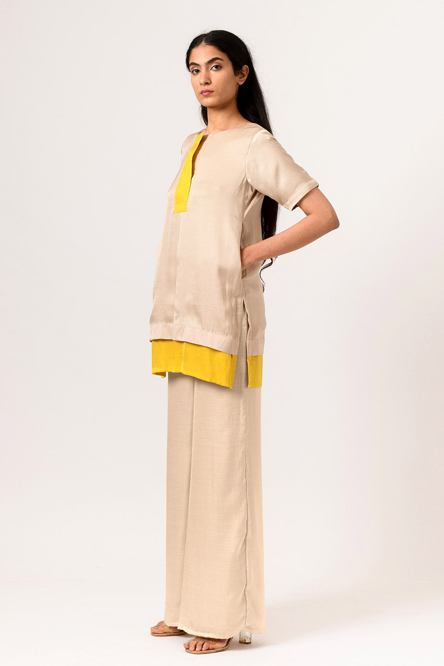 Yellow-Ecru Colour Block Co-Ord Set