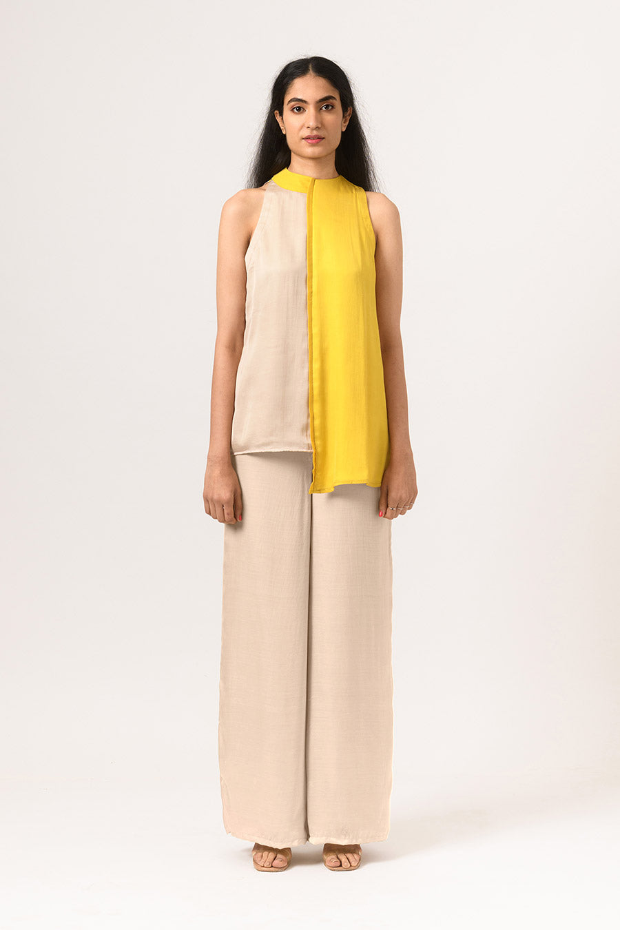 Yellow-Ecru Halter Neck Co-Ord Set