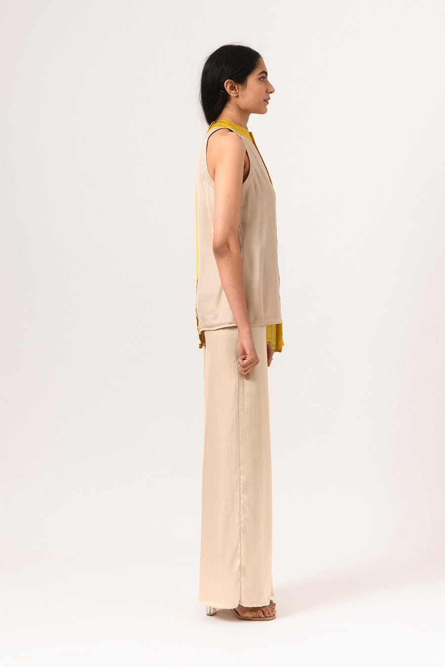 Yellow-Ecru Halter Neck Co-Ord Set