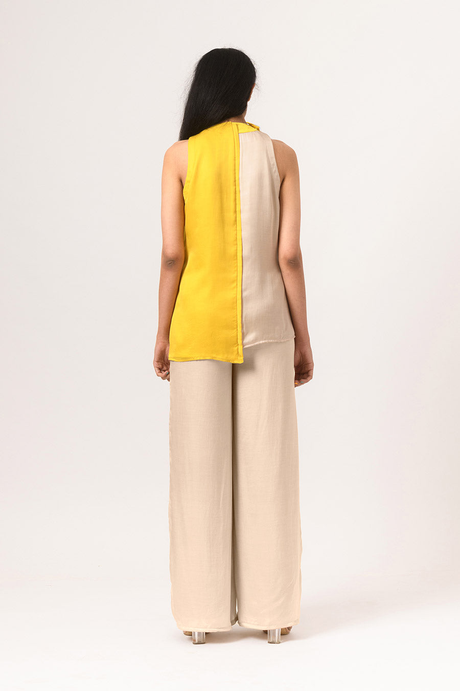Yellow-Ecru Halter Neck Co-Ord Set