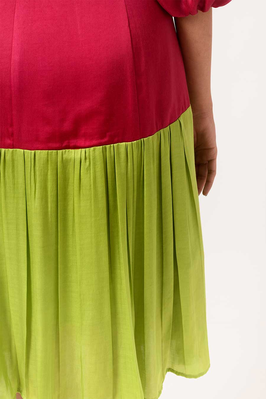 Wine-Green Gathered Midi Dress