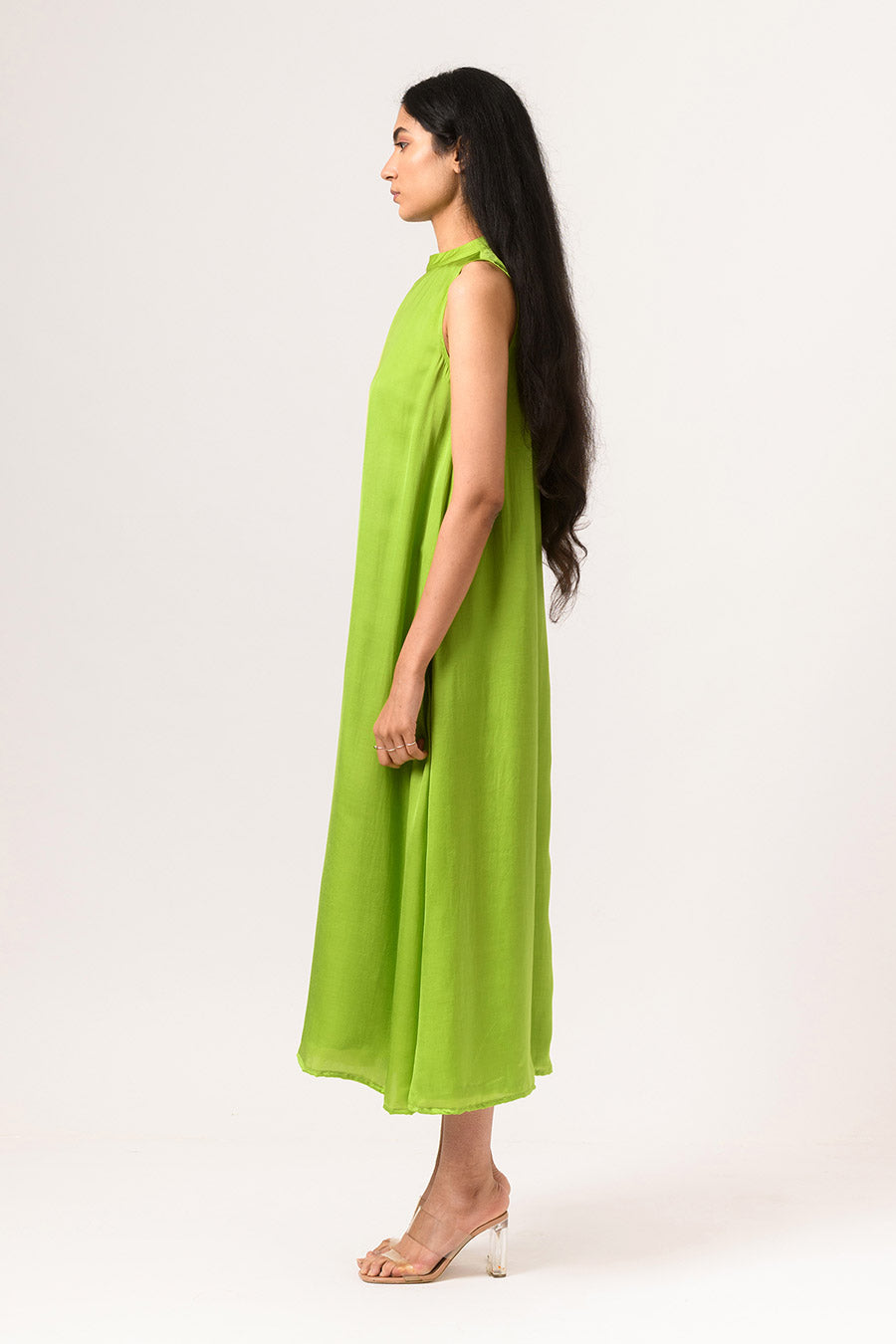 Ecru-Green Halter Neck Dress