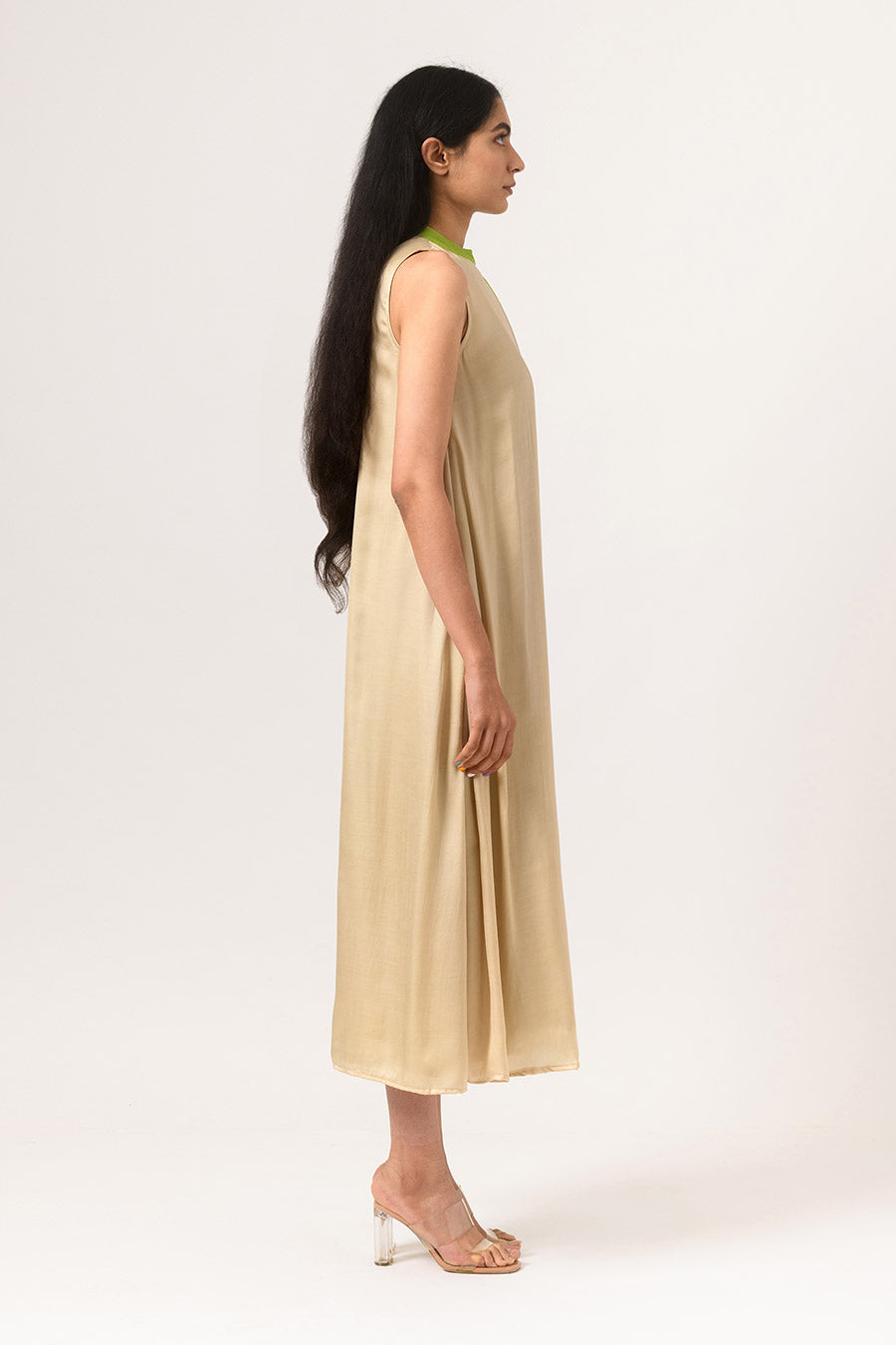 Ecru-Green Halter Neck Dress