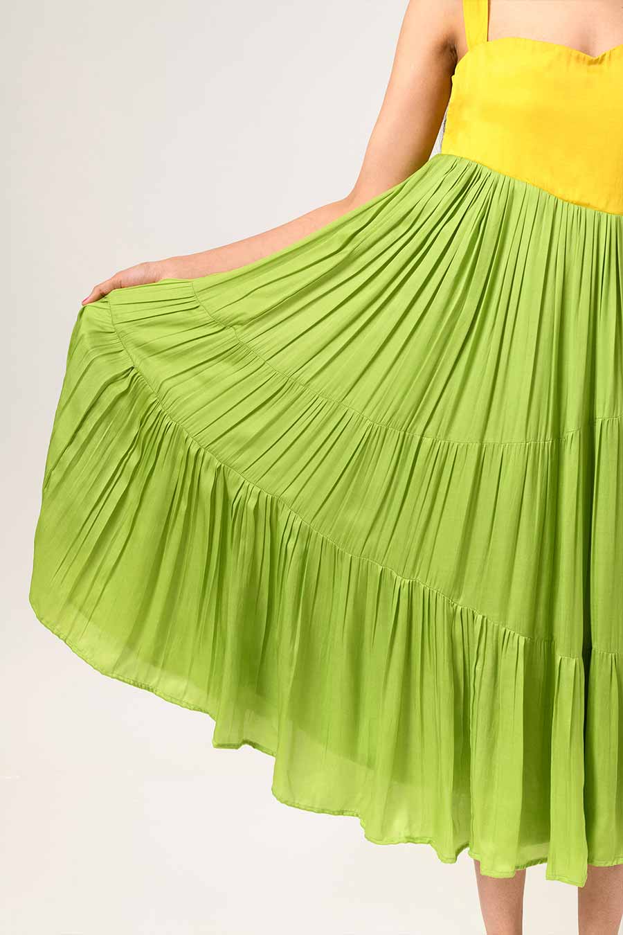 Yellow-Green Asymmetric Gathered Dress