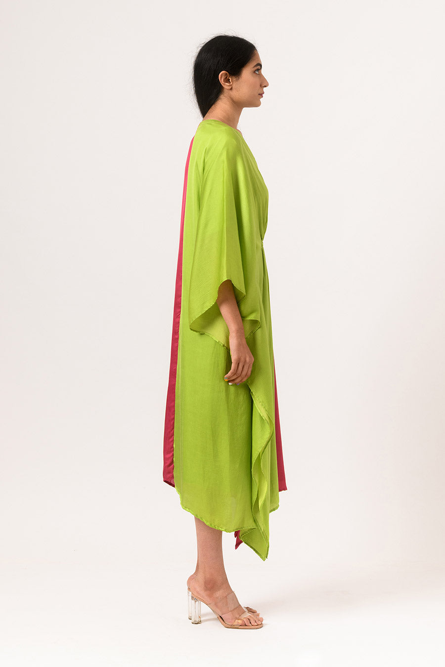 Green-Wine Half-n-Half Kaftan Dress