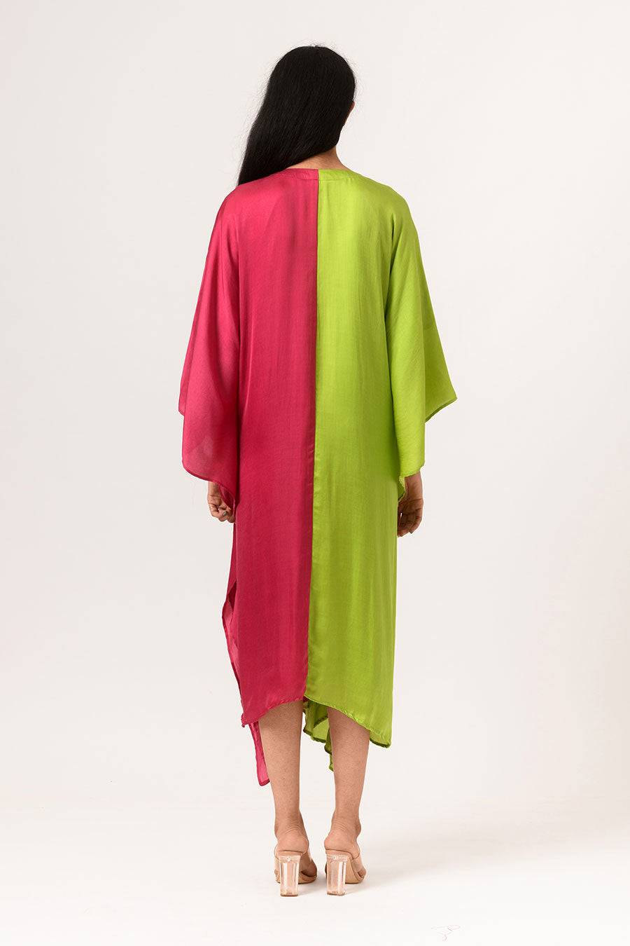 Green-Wine Half-n-Half Kaftan Dress