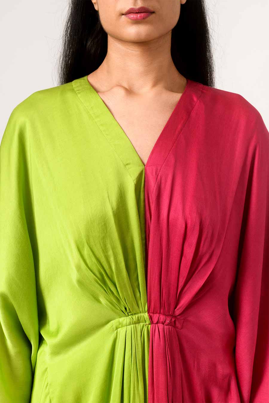 Green-Wine Half-n-Half Kaftan Dress