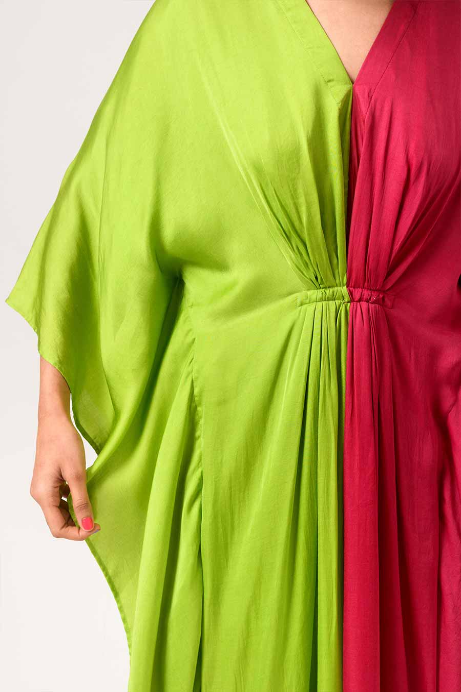 Green-Wine Half-n-Half Kaftan Dress