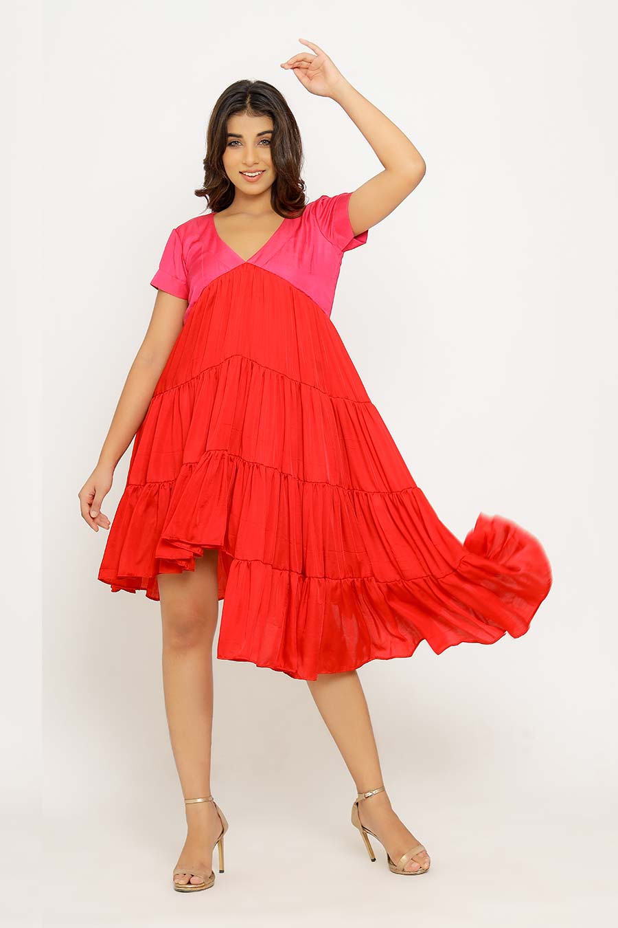 Red & Pink Asymmetrical Dress