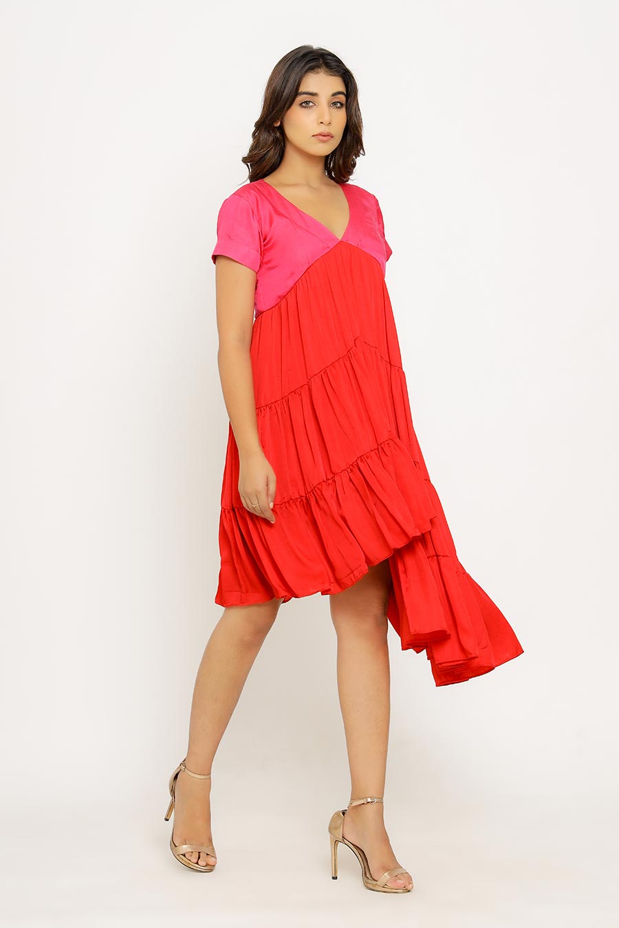 Red & Pink Asymmetrical Dress