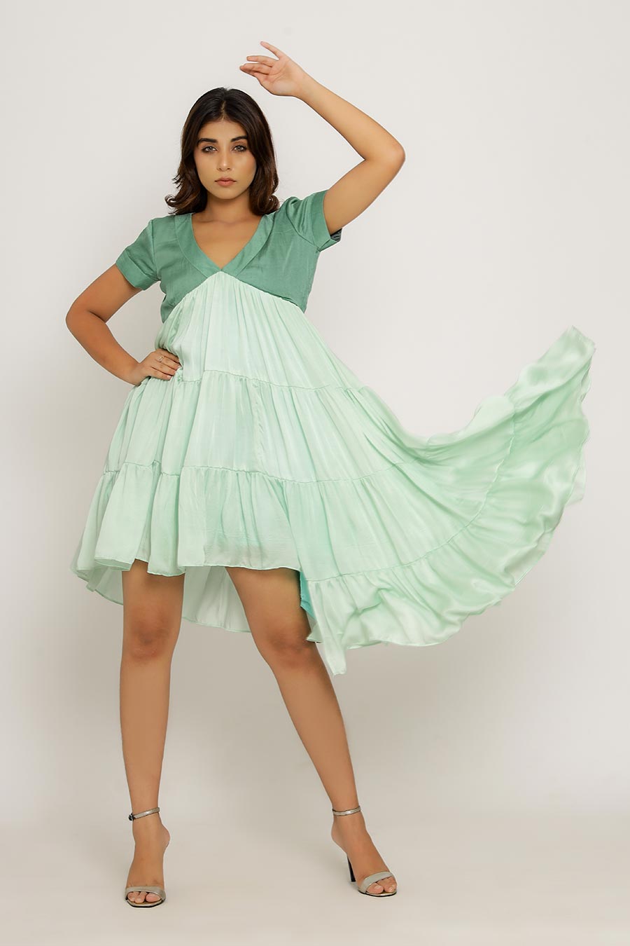 Teal & Tea Green Asymmetrical Dress