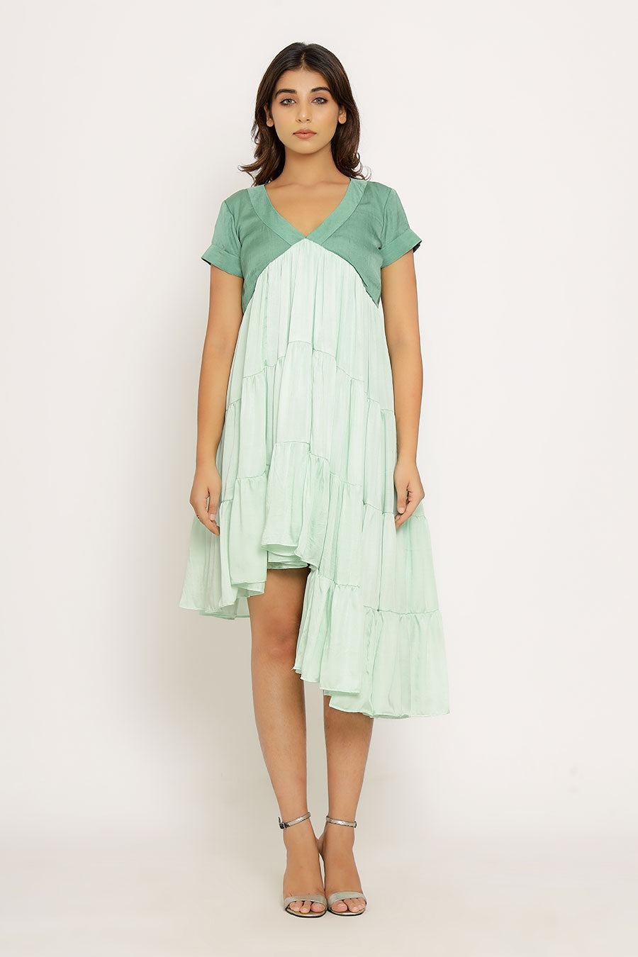 Teal & Tea Green Asymmetrical Dress
