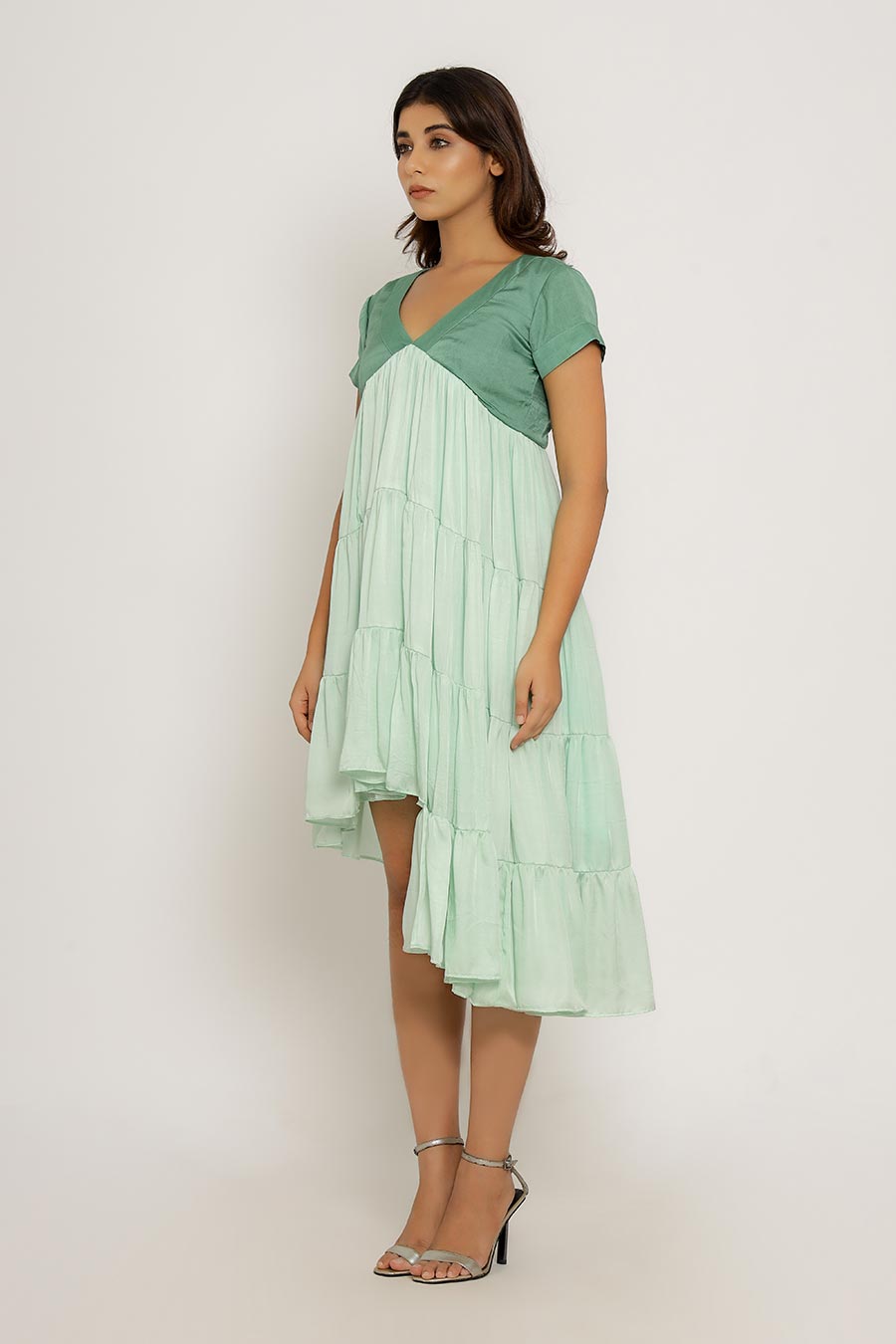 Teal & Tea Green Asymmetrical Dress