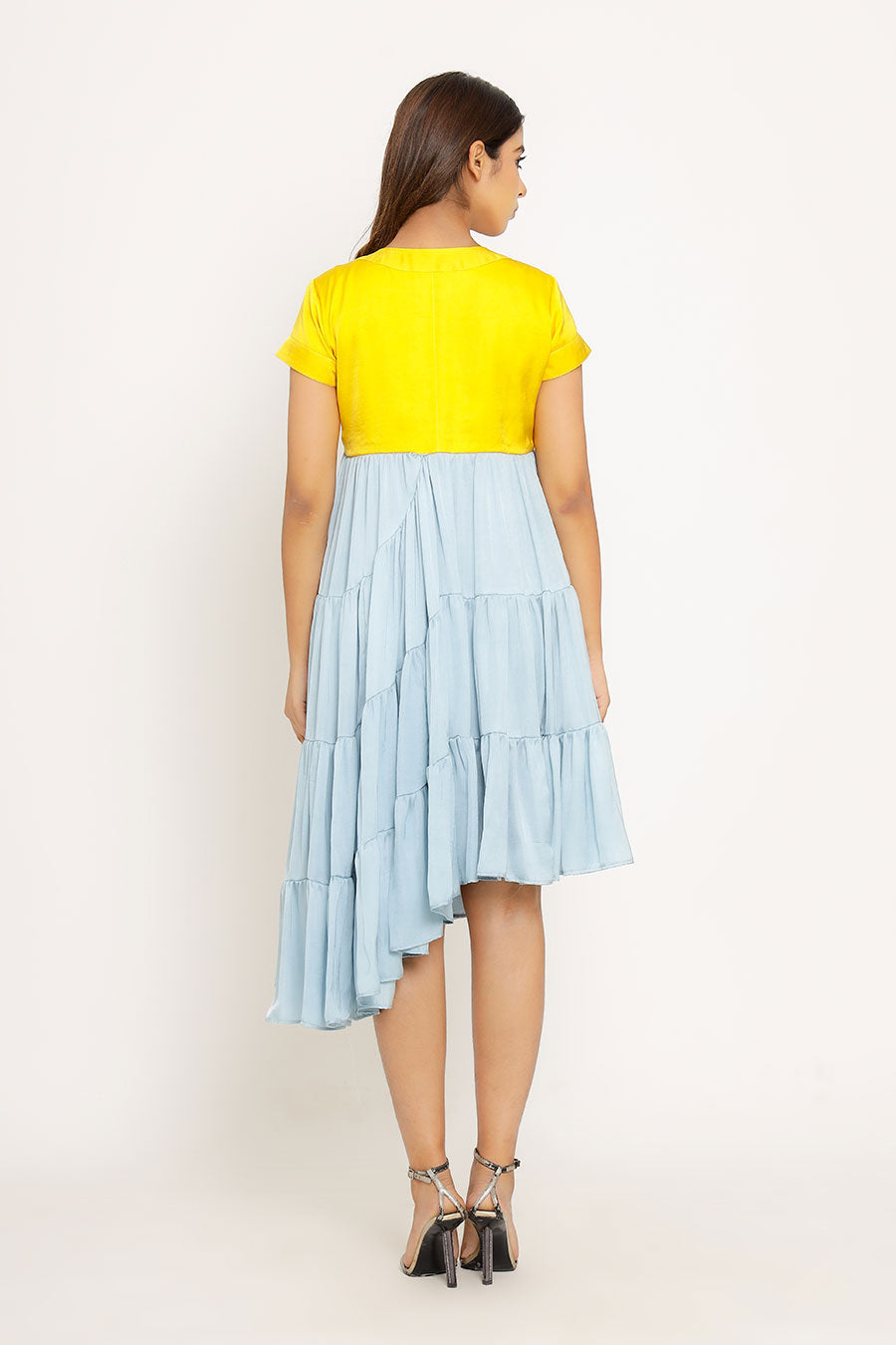 Yellow & Ice Blue Asymmetrical Dress