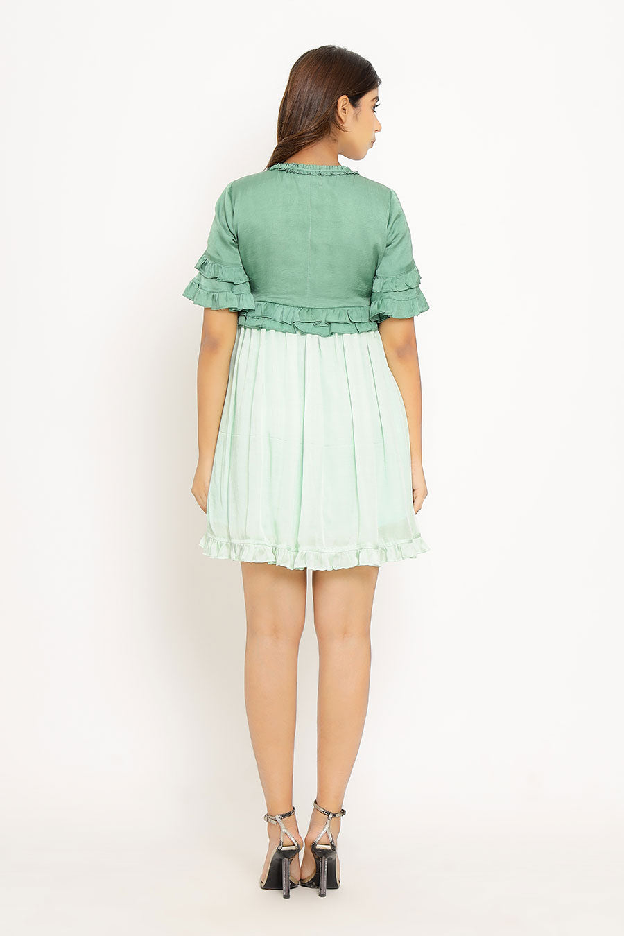 Teal & Tea Green Frilled Mini Dress