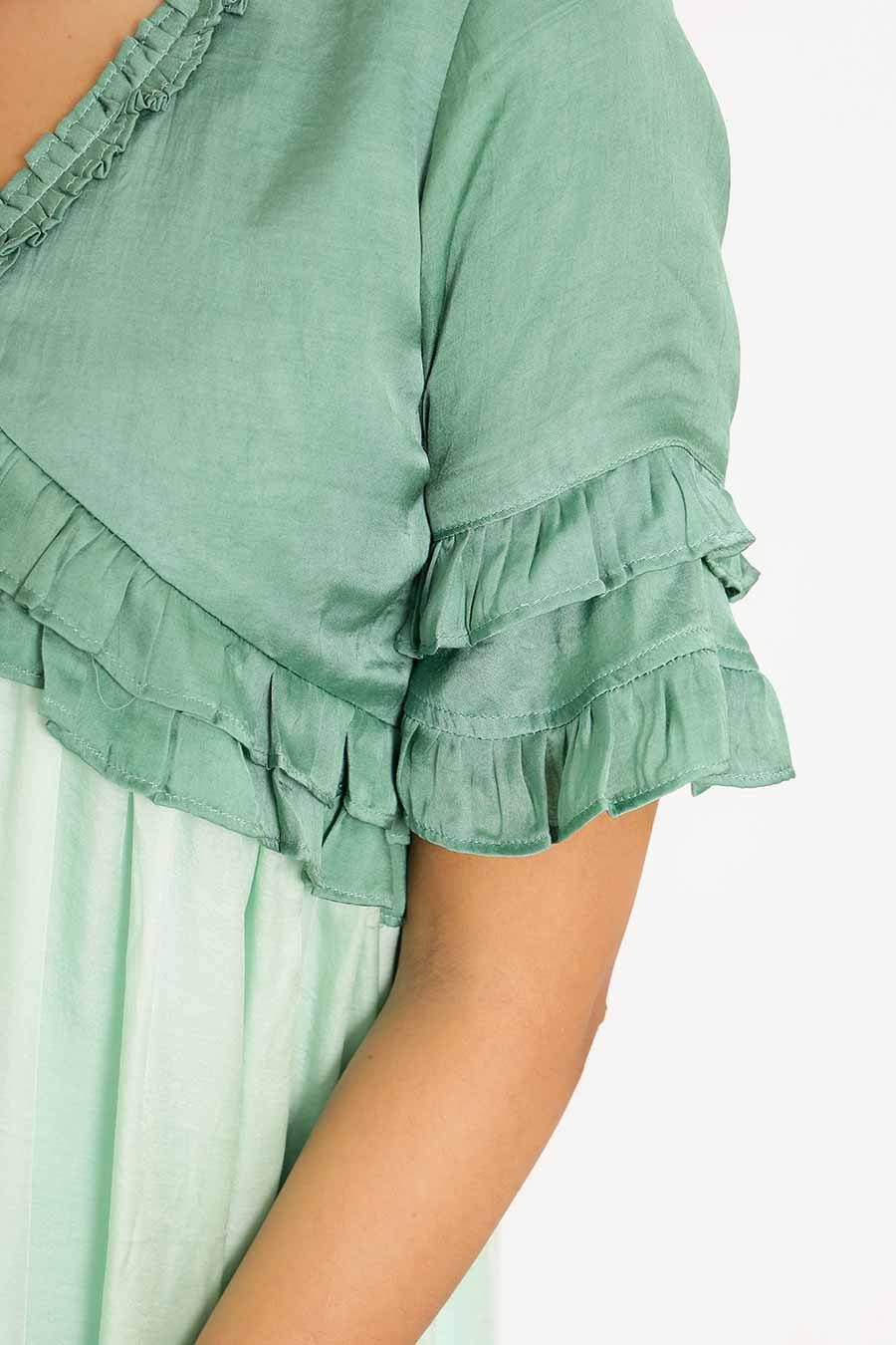 Teal & Tea Green Frilled Mini Dress