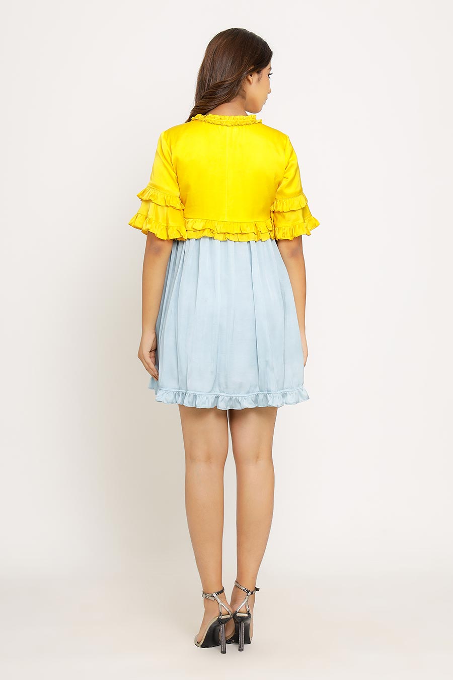 Yellow & Ice Blue Frilled Mini Dress