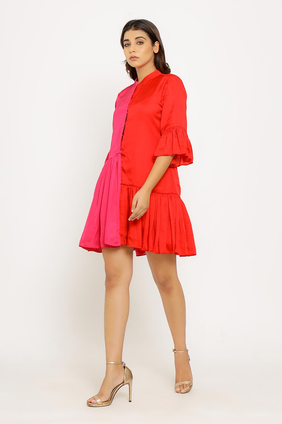 Red & Pink Half & Half Short Dress