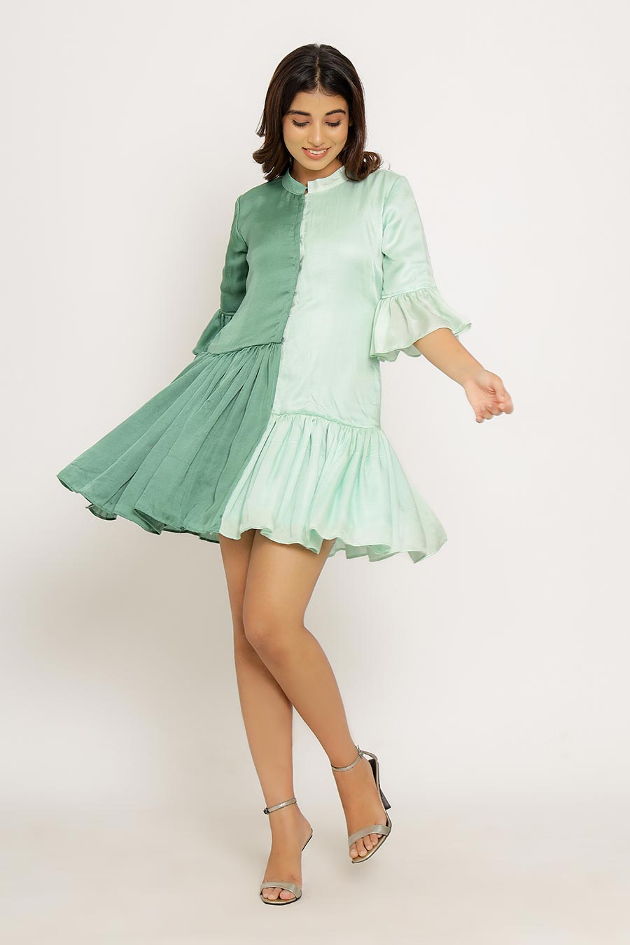 Teal & Tea Green Half & Half Short Dress