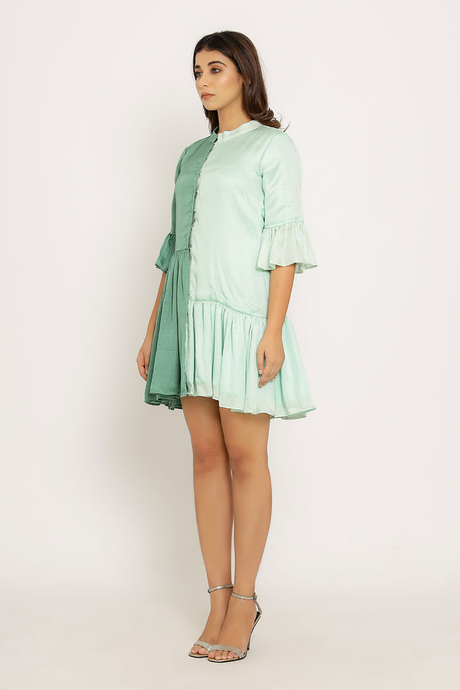 Teal & Tea Green Half & Half Short Dress