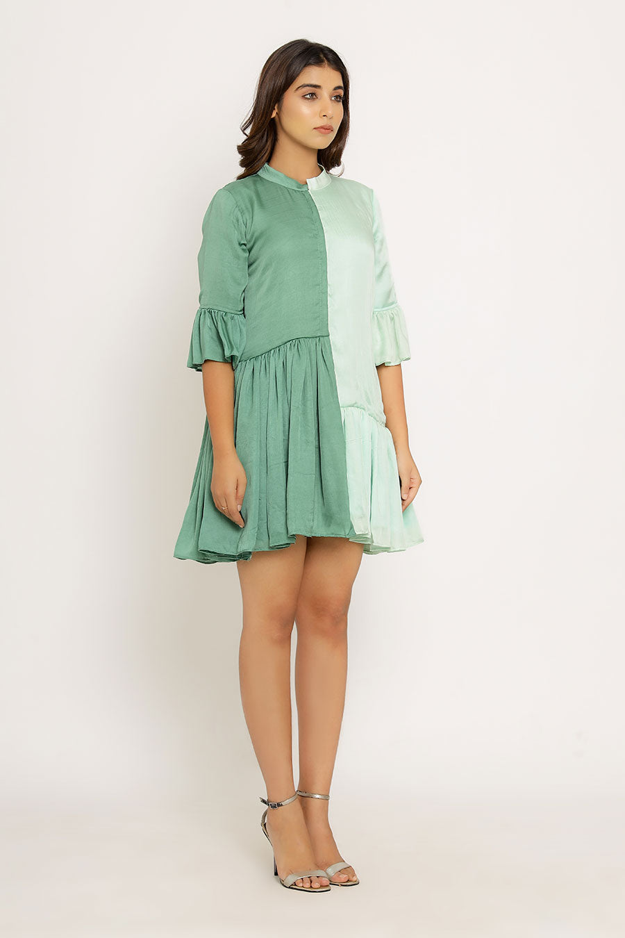 Teal & Tea Green Half & Half Short Dress