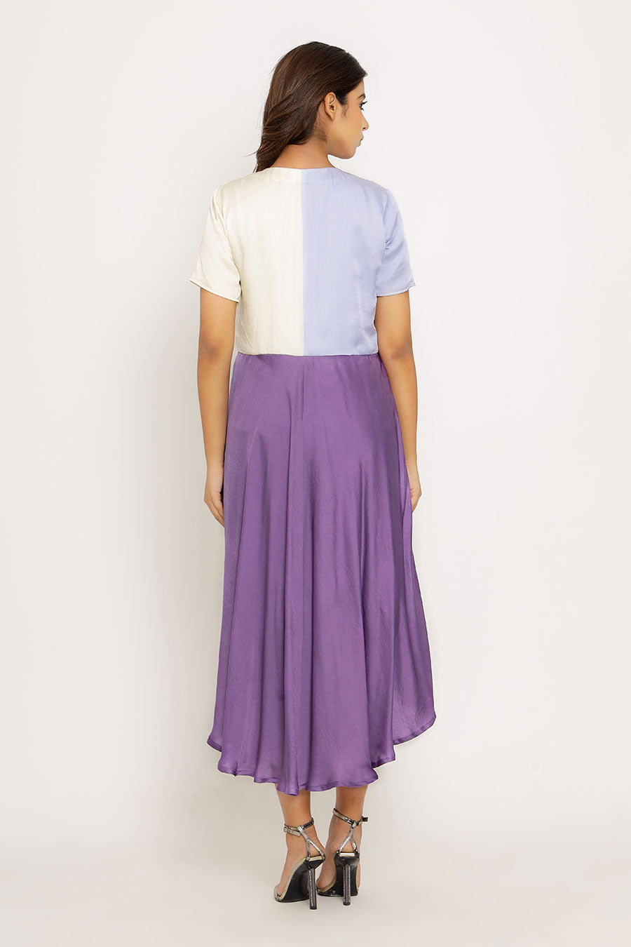 Purple-Lilac-White Colour Block Dress